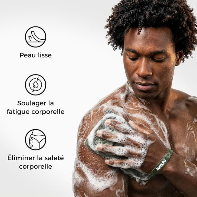 Detalle 2 de ZOMCHI lot de 2 pochettes pour savon exfoliant (grain gros et grain fin) pour mousse riche sous la douche