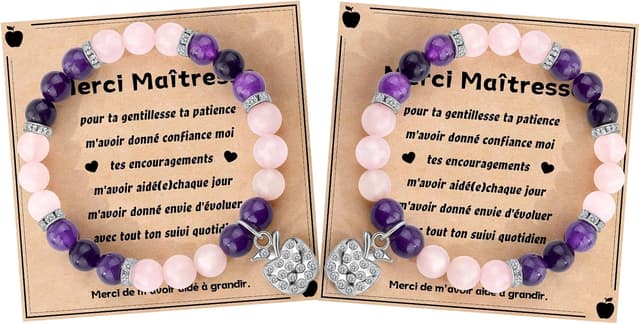 Thumbnail 6 de SUNSH Cadeau Maîtresse : lot de 2 bracelets en pierre (pomme) avec cartes et pochons