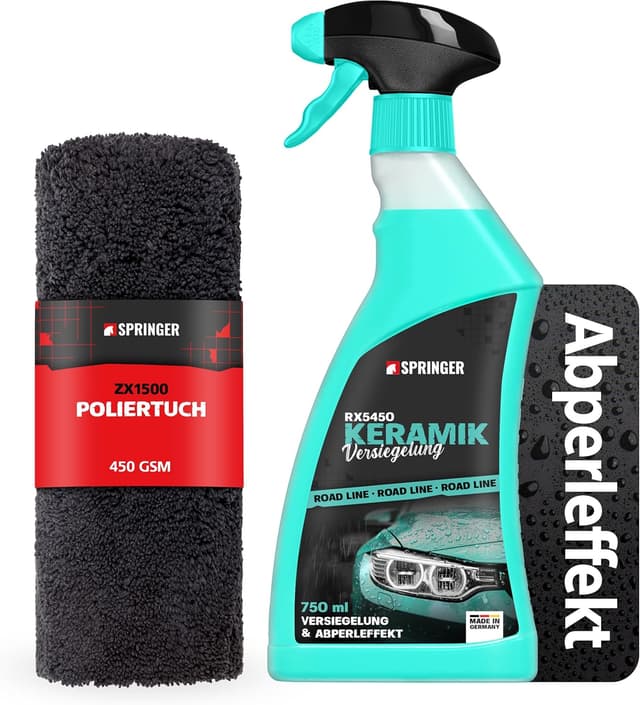 Detalle de SPRINGER RX5450 Keramikversiegelung 750 ml mit Poliertuch – Nanotechnologie für frischen Glanz & Abperleffekt