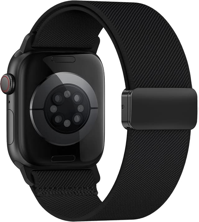 Detalle de Black magnetic elastic nylon Apple Watch strap