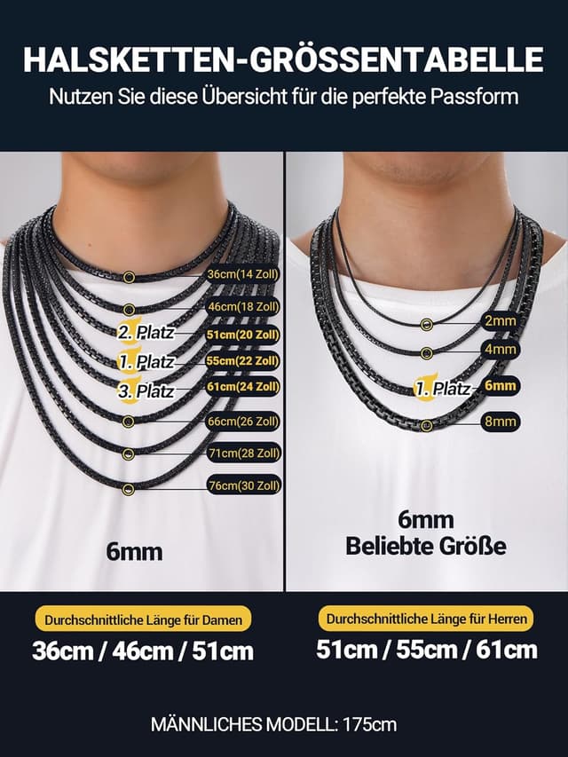 Detalle 2 de PROSTEEL Herren-Halskette aus Edelstahl mit Karabinerverschluss – Venezianer-/Erbsketten-Optik, Breite 2–8 mm