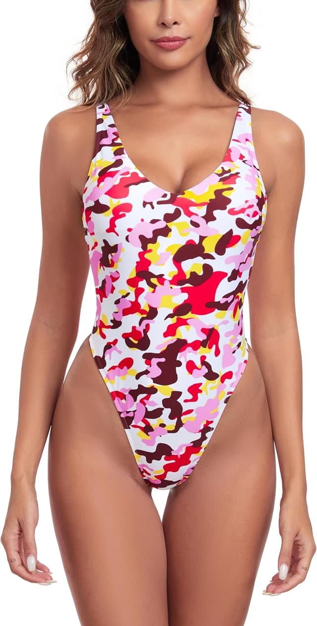 Detalle de Maillot de bain une pièce RELLECIGA string thong à taille haute et bretelles réglables