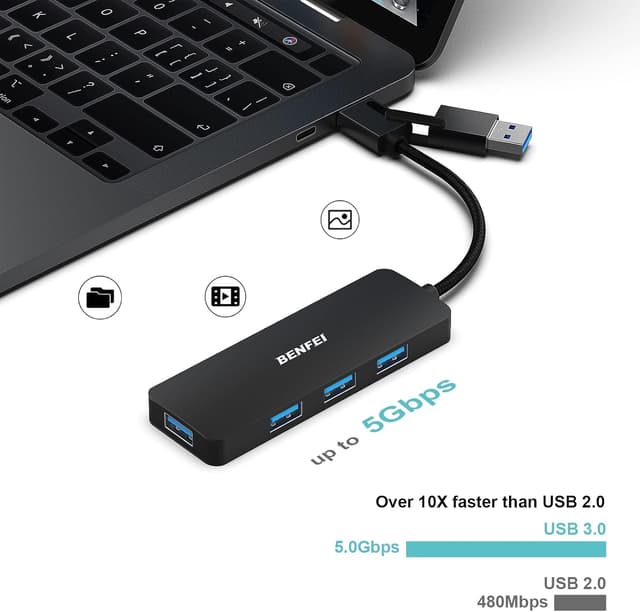 Detalle de BENFEI Hub USB 3.0 con 4 porte