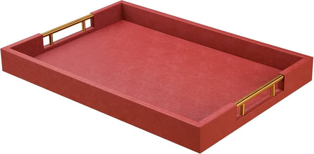 Detalle de 14x20 Faux Leather Wood Serving Tray with Handles