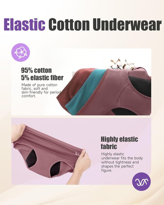 Detalle 2 de TANSTC mutande mestruali donna in cotone, 4 strati assorbenti (3 pack)