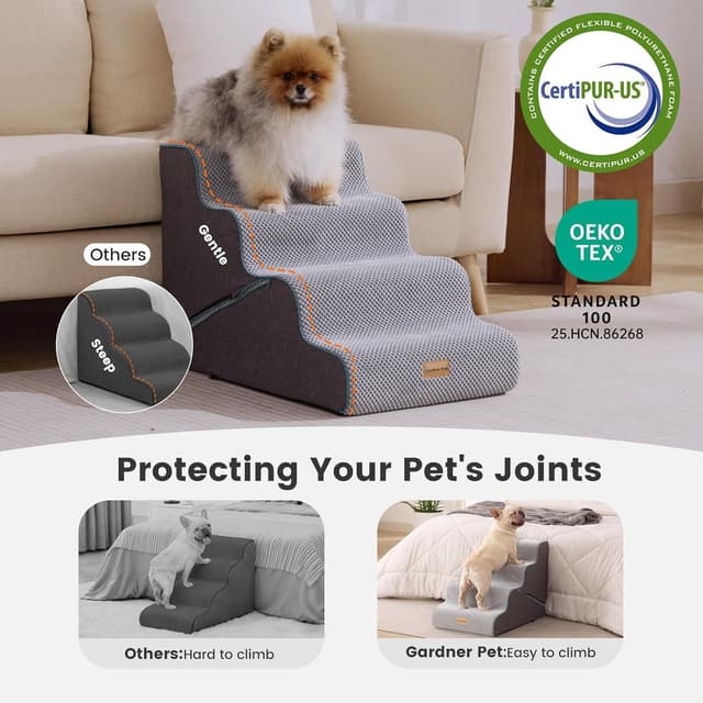 Detalle 2 de Gardner Pet Scala per Cani 2-in-1 per Piccoli Cani: rampina in schiuma con rivestimento antiscivolo e impermeabile (4 gradini)