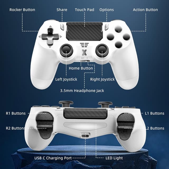 Thumbnail 6 de Glitfix Wireless Controller (White) – wireless gamepad for PS-4/Slim/Pro and PC with dual vibration, touch panel and 3.5mm audio jack