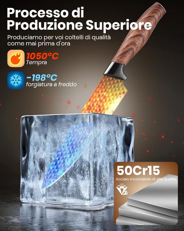 Detalle de Denkich set coltelli da cucina da 7 pezzi con blocco e affilatore integrato