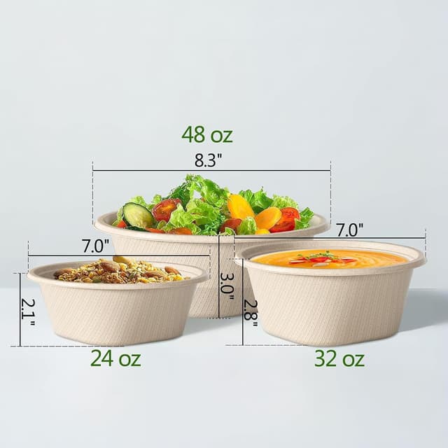 Thumbnail 6 de Homestockplus Large Disposable Bowl (48 Oz) — Heavy-Duty Paper Bowls Made From Sugarcane & Bamboo Fiber, Microwave Safe
