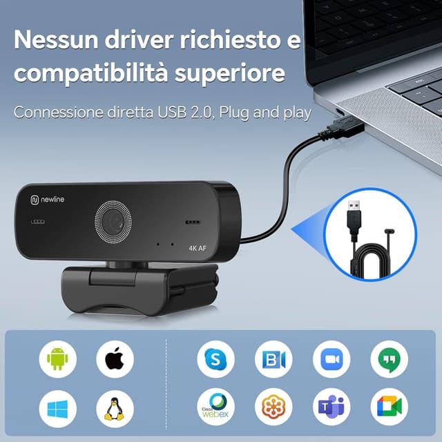Detalle 2 de N newline Webcam 4K 30FPS con 2 microfoni e autofocus NewEye60s per PC, Mac e streaming