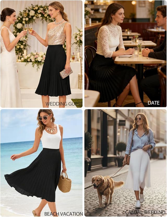 Thumbnail 1 de GRACE KARIN Pleated Chiffon Midi Skirt 1️⃣0️⃣0% Comfort