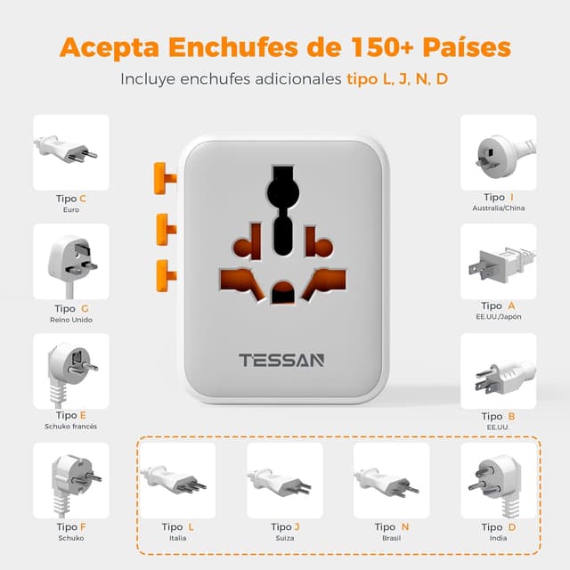 Thumbnail 4 de TESSAN Adaptador Universal 2 USB C 15W