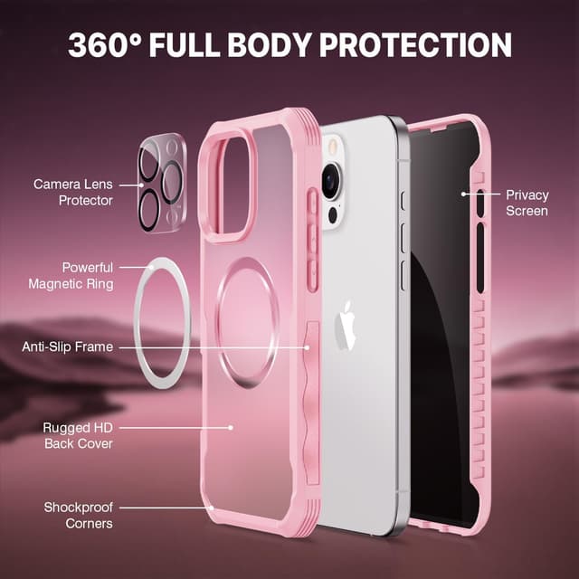 Detalle de CENHUFO Privacy Case for iPhone 16 Pro Max with built-in privacy screen & MagSafe compatibility (Pink)