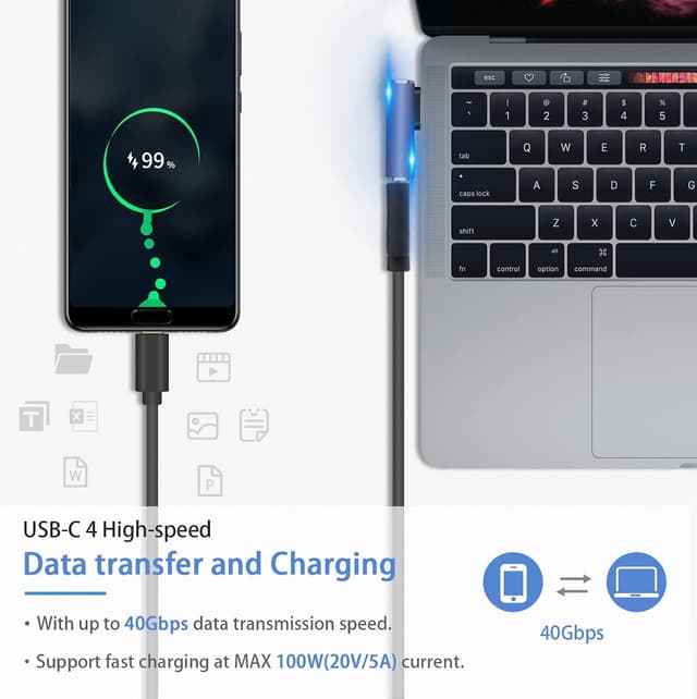 Detalle 2 de Duttek Adaptateur USB‑C 40 Gbps coudé 90° : charge 100 W et vidéo 8K@60 Hz