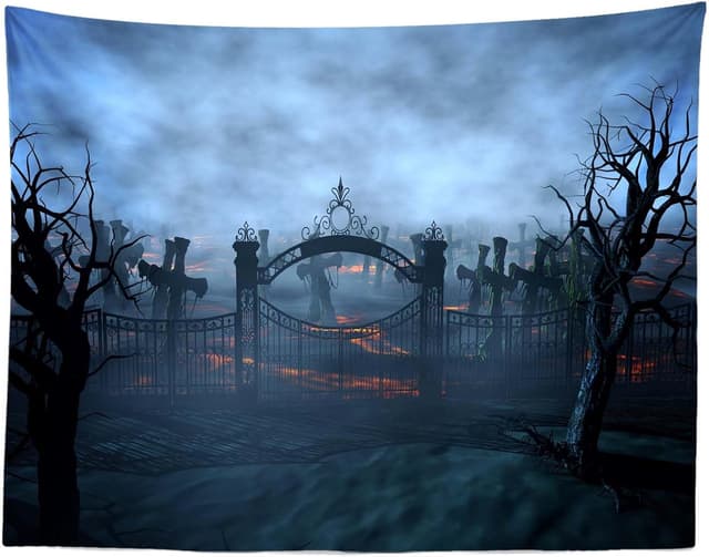 Detalle 2 de CORFOTO Horror Night Cemetery Backdrop, 2.1m x 1.5m polyester photo booth background