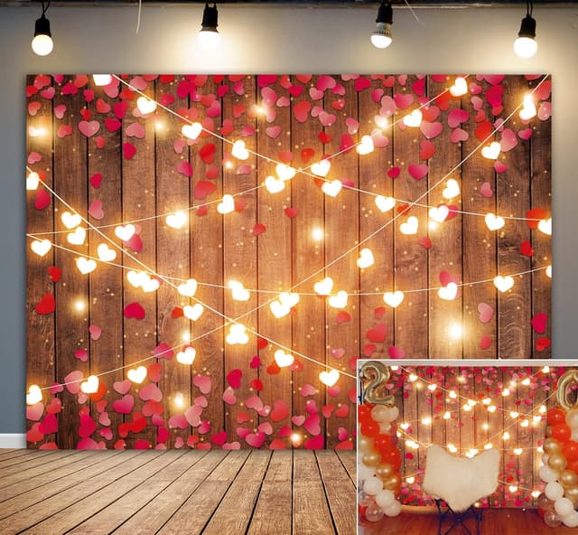 Detalle de BINQOO 7x5ft Red Love Heart Photography Backdrop