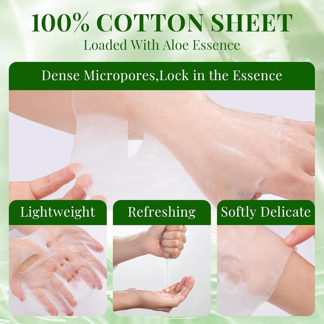 Detalle de KONEUK 30-Pack Aloe Vera Hydrating Sheet Face Masks for Moisturizing & Soothing