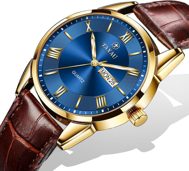 Detalle de Taxau Herrenarmbanduhr aus Leder mit großem Zifferblatt, Quarzwerk und Datumsanzeige