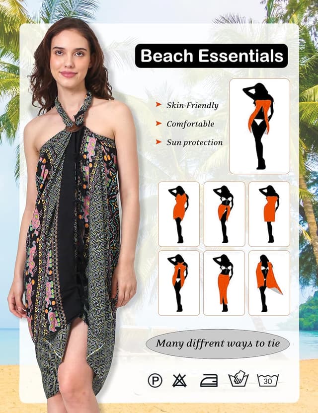 Detalle de SAIVONA Sarong Pareo Mandala mit Fransen – Strandtuch, Wickelrock & Bikini-Cover-Up, ca. 170 x 110 cm