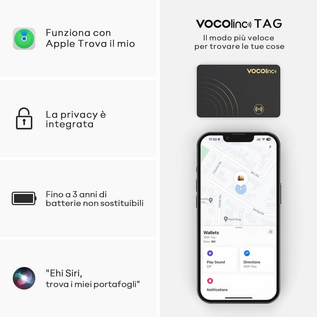 Detalle de VOCOlinc Smart Air Tag Card Bluetooth per portafoglio e oggetti: tracker sottile compatibile con Apple Dov’è (solo iOS) – Nero