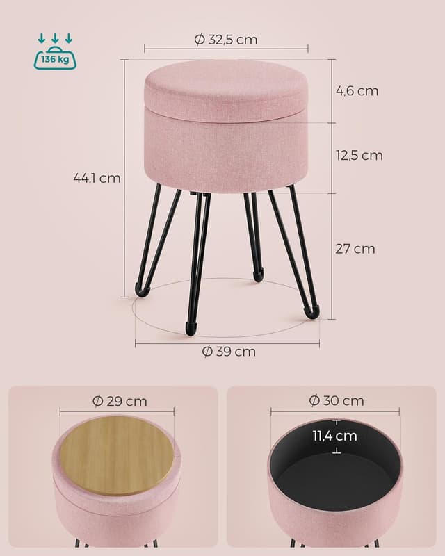 Detalle de SONGMICS LOM002R01 pouf contenitore 9,4 L rosa