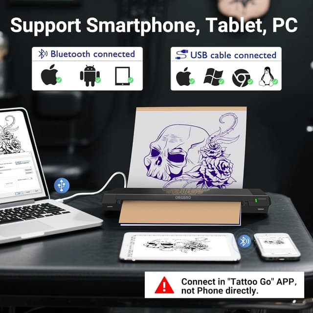 Detalle de ORGBRO ORGBRO Tattoo Stencil Printer X8: portable thermal stencil printer with Bluetooth app