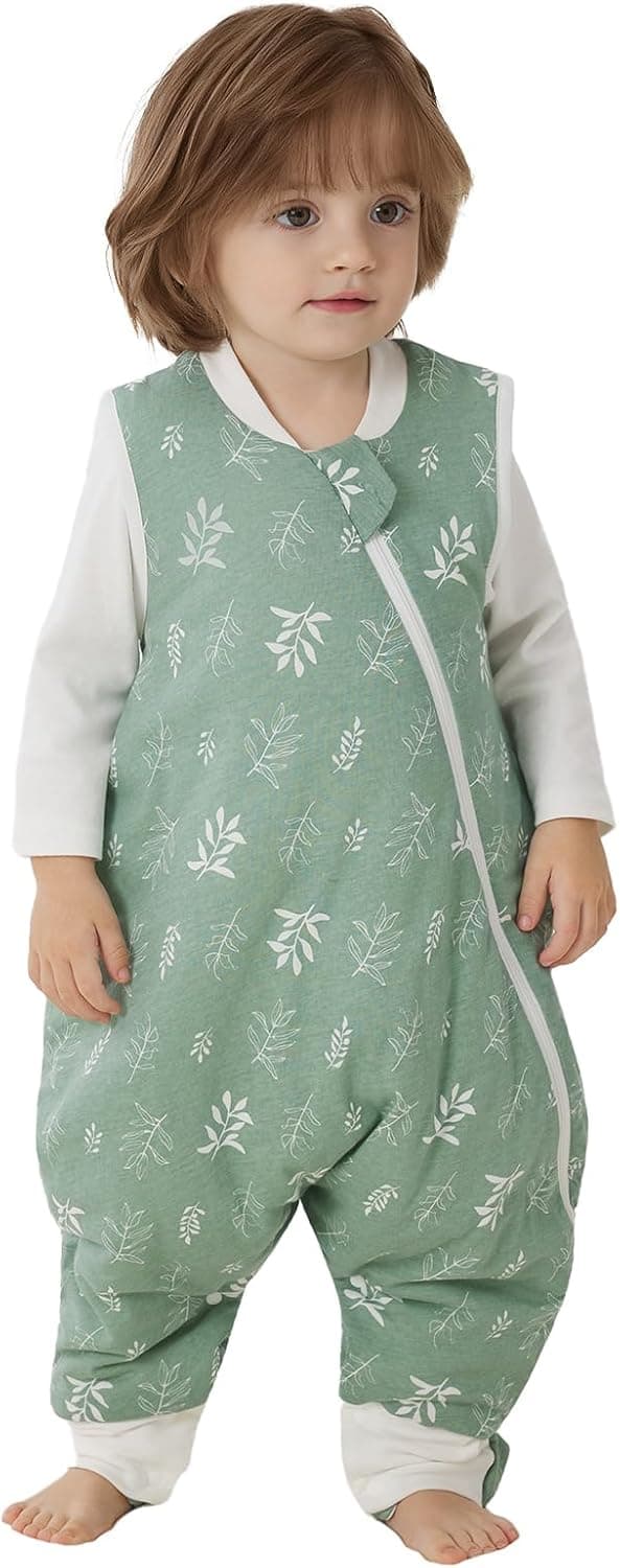 Detalle de Duomiaomiao sacco a pelo con piedi 2.5 TOG in cotone per bambini 2-3 anni (foglie verdi)