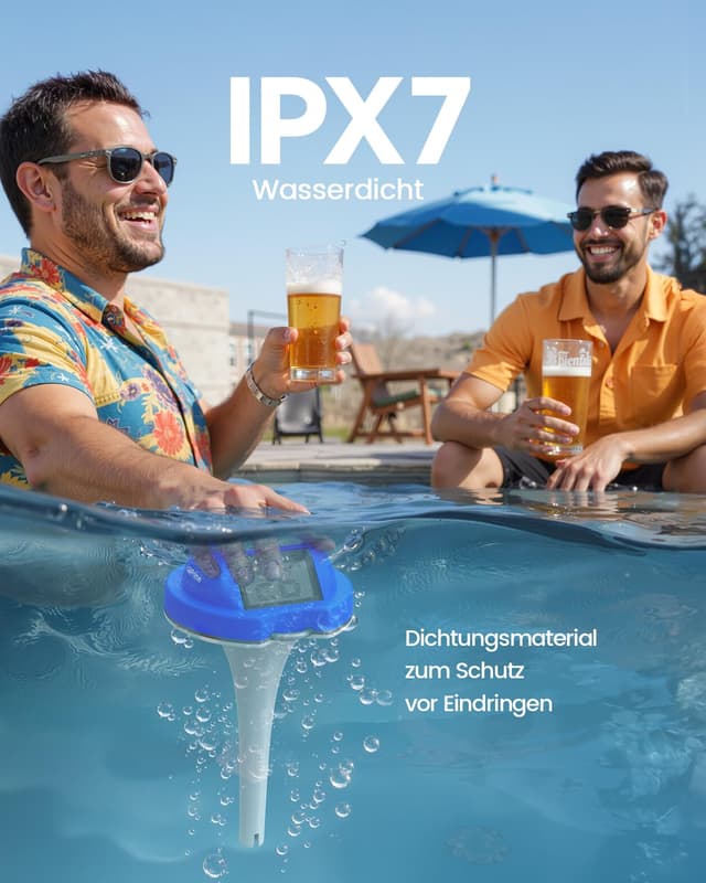 Detalle de PoolPrime Poolthermometer mit Doppelbildschirm – schwimmend, digital, IPX7 (Darkblue)