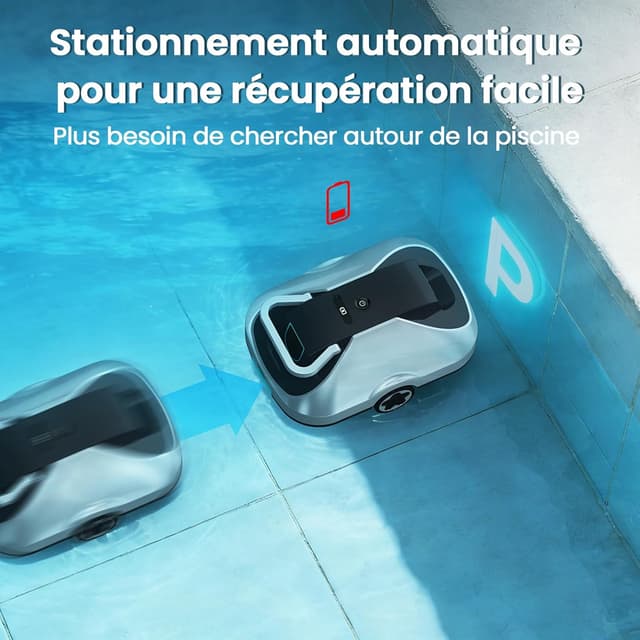 Detalle 2 de Bocxi Robot de piscine fond sans fil C1 – navigation intelligente et retour auto à la station de charge