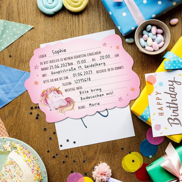 Thumbnail 4 de BIROYAL 12 Einladungskarten Einhorn 🎉