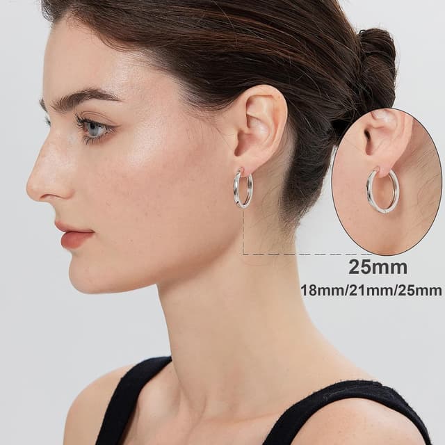 Detalle de jiamiaoi Weißgold-plattierte Creolen aus 925 Sterling Silber (nickelfrei) – große Damen-Ohrringe in 30/40/50 mm