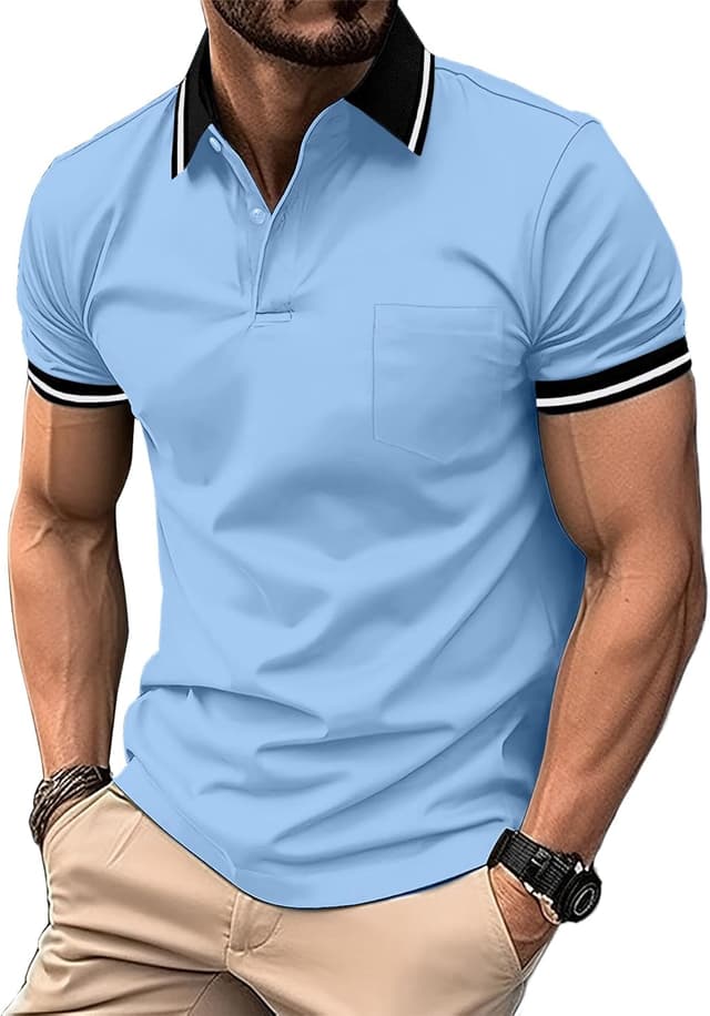 Detalle 2 de SwissWell lot de 5 polos homme pour le golf, manches courtes respirants en polyester