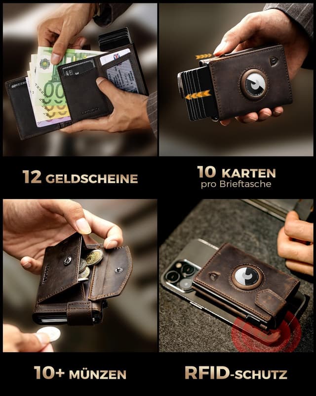 Detalle 2 de LORZOR AirTag Wallet mit XXL Münzfach 30 Münzen