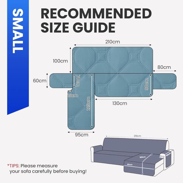 Detalle de Ystyle copridivano impermeabile per divano angolare con penisola reversibile (2 posti) blu acqua