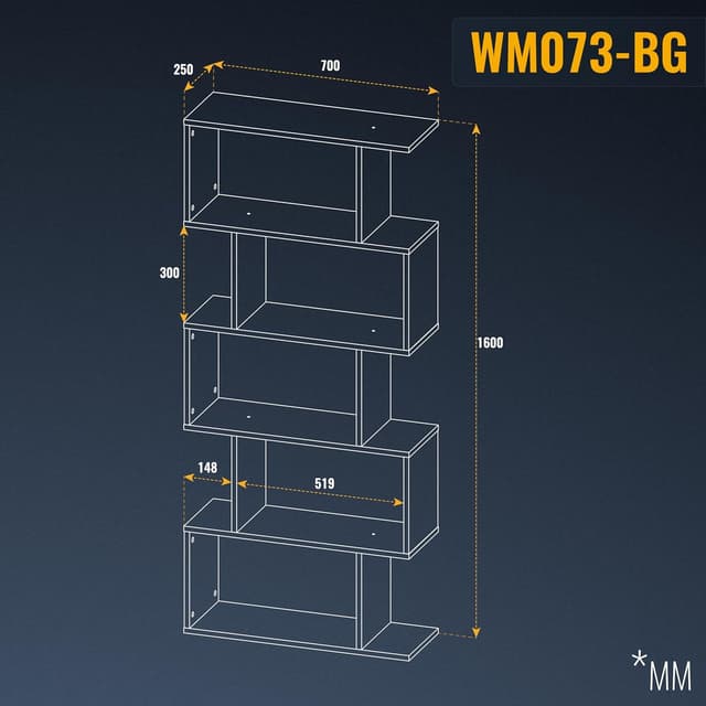 Detalle 2 de RICOO Estantería de Sala Gris Cemento 160x70x25 cm