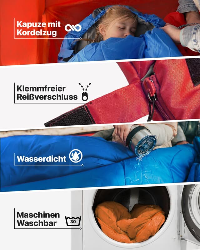 Detalle de MalloMe Schlafsack Outdoor für Erwachsene und Kinder – Winter, leicht & wasserdichtes Deckenschlafsack-Design