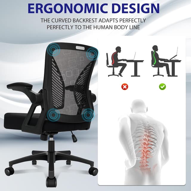 Thumbnail 6 de Milacyee ergonomischer Bürostuhl mit Klapparmlehnen, Netzrücken und 360°-Drehfunktion