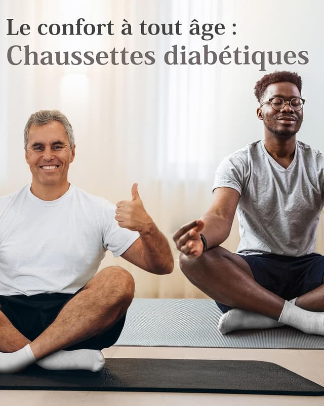 Detalle de Fiera Besa – Lot de 4 paires de chaussettes diabétiques en bambou pour homme (sans couture à l’avant du pied)