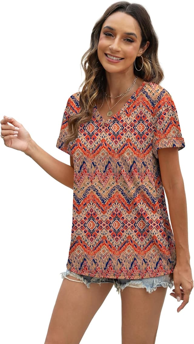 Detalle de WEESO V-Neck Short-Sleeve T-Shirts for Women (Summer Casual Tops)