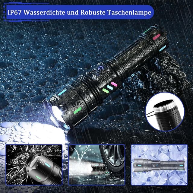 Thumbnail 4 de Jayxinli LED-Taschenlampe mit Akku, LCD-Batterieanzeige, Zoom und IP67