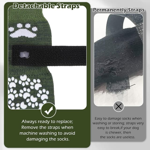 Detalle de EXPAWLORER Anti-slip Dog Socks with Grips (Double-sided gel boots) – Army Green, Size L