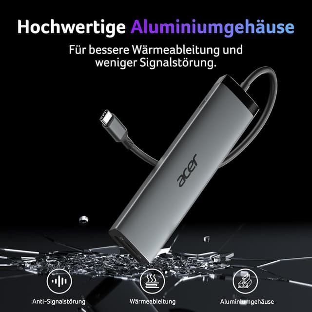 Thumbnail 6 de acer 8-in-1 USB-C Hub (10Gbps) mit HDMI 4K@60Hz, SD/TF und USB-C PD bis 100W