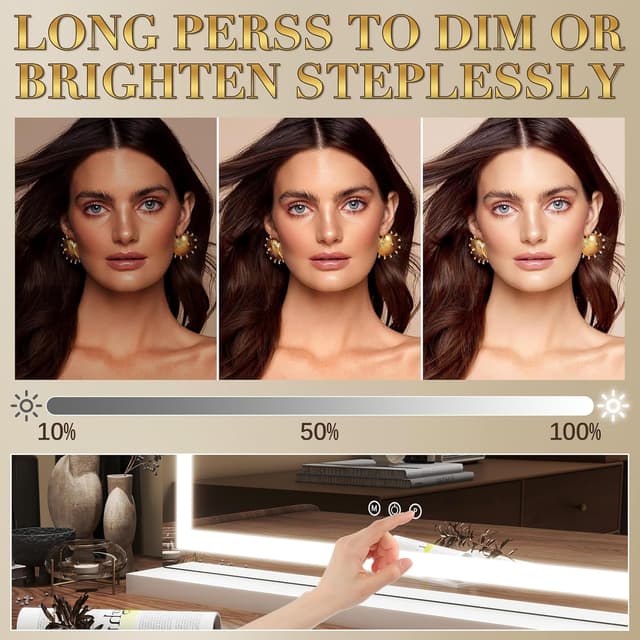 Detalle de ROLOVE 23x18 Inch Lighted Vanity Mirror with 3-Color Dimmable LED & Touch Controls