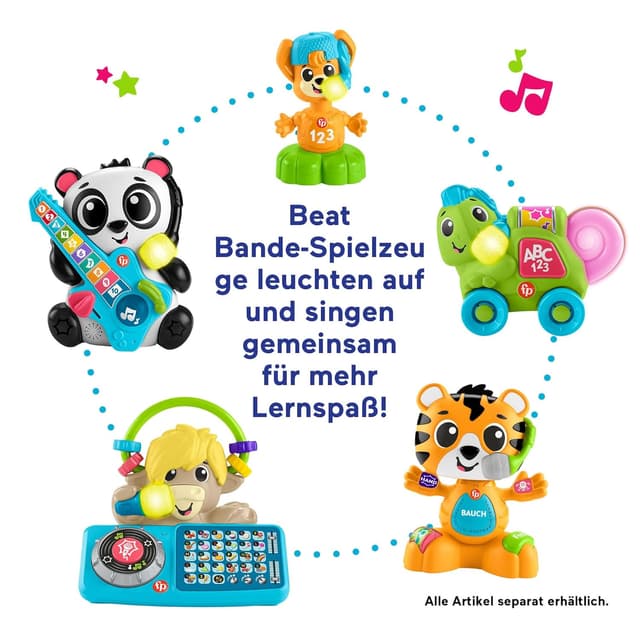 Detalle de Fisher-Price Beat Bande Lern & Tanz Tiger Justin (HYL31) – interaktives Lernspielzeug mit Geräuschen und Lichtern für ab 9 Monaten