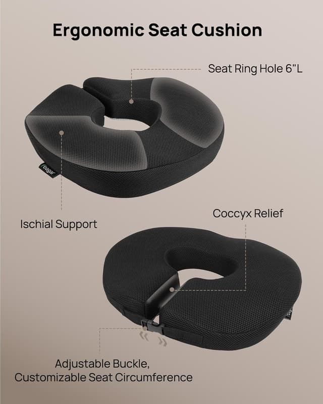 Detalle de Feagar Hämorrhoiden Sitzkissen mit Sitzring & Memory-Schaum – Steißbein-Entlastung für Büro, Auto und Rollstuhl