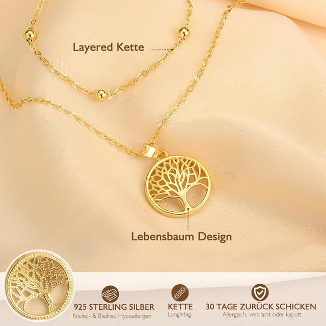 Detalle de Lydreewam Lebensbaum-Kette 925 Sterling Silber 40+5 cm