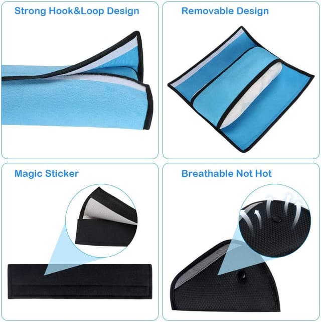 Detalle de URAQT set da 3 guaine e imbottiture per cintura di sicurezza (blu) con cuscino e regolatore