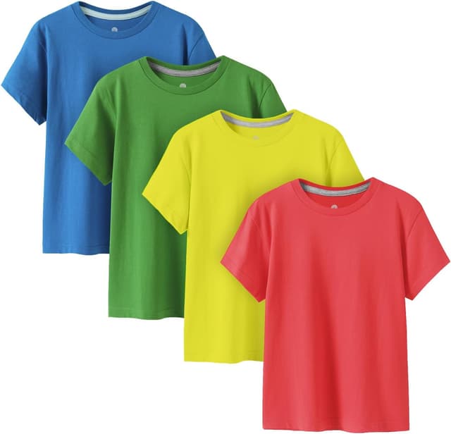 Detalle de LAPASA Pacco da 4 T-Shirt 100% Cotone per Bambini e Ragazzi Unisex (Manica Corta) colori assortiti