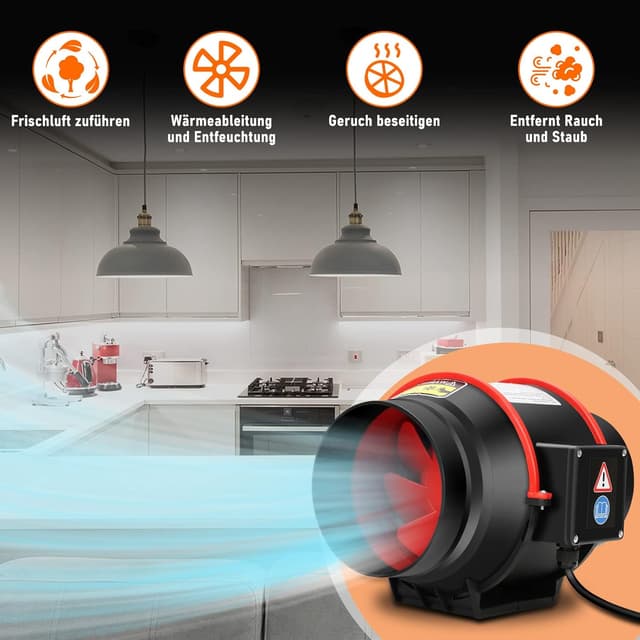 Detalle de Ansobea Ventilatore da canale in linea per estrazione fumi 150 mm (540 m³/h) con telecomando