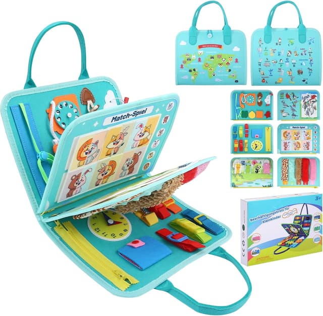 Detalle de khlerox Busy Board Montessori-Spielzeug (Filz) – sensorisches Lernaktivitätsbrett für Kleinkinder, grün